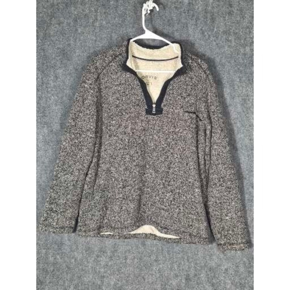 Mens L Sweater Fleece Pullover Gray Sherpa Lined 1/4 Zip Orvis Classic Coat‎